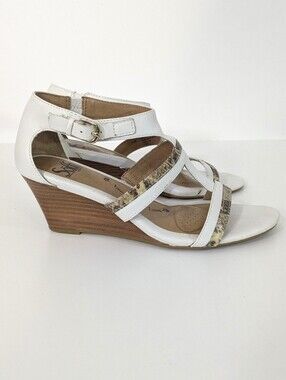 Sofft Strappy Wedge Heels - White & Animal Print - Size 7.5 Womens